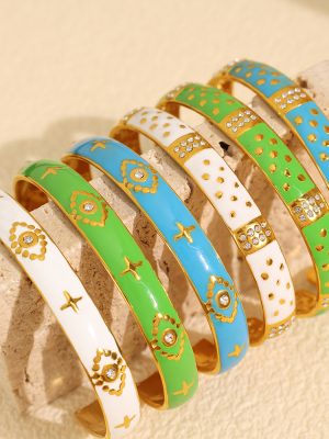 Personalized Retro Design Oil Dripping Bracelet 18K Stainless Steel Diamond-Embedded Adjustable Bracelet for Ladies