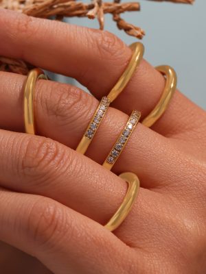 5A Zircon CNC Diamond-Studded Ring Three Simple Bracelet Stackable Stainless Steel Plated 18K Real Gold Commuter Ring