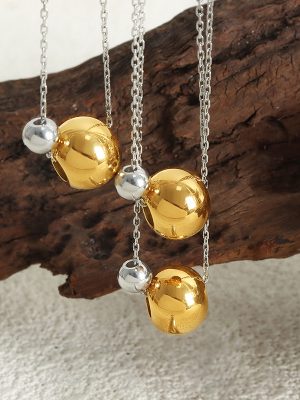 Unique and Elegant Geometric Beaded Design Chain Simple All-Match Stainless Steel Gold-Plated Sweater Chain