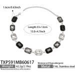 color: TXP591-Black Cube Glass Stone Steel Color Necklace -33+12cm