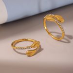 Love Hug Zircon Ring Simple Design Open Ring Stainless Steel Plated Real Gold Ornament