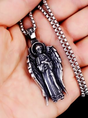 Hip Hop Stainless Steel European Mythology Saint Girl Pendant Sports Men Vintage Necklace