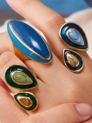 Oval Vintage Enamel High-End Women's Stainless Steel All-Match Non-Fading Ring Ornament