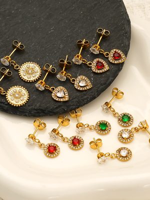 18K Gold Light Luxury Stainless Steel Versatile Zircon Earrings Female Personality High-Grade Earrings