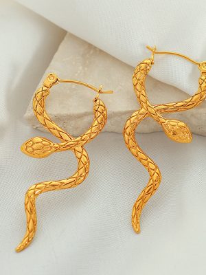Unique Cross Snake-Shaped Stainless Steel Ear Clip Female Earrings 18K Gold-Plated Earrings