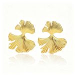 Exaggerated ginkgo leaf stainless steel earrings, light luxury high-end earring design, golden fanshaped eardrops.