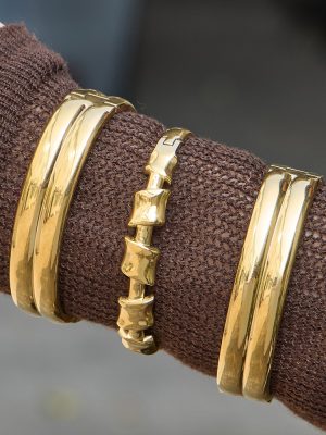Stainless Steel Geometric Bamboo Bracelet 18K Gold Non-Fading Design Light Luxury High-End Bracelet
