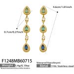 color: F1248-Blue Color Zircon Drop Gold Earrings