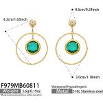color: F979-Dark Green Color Glass Stone Gold Earrings