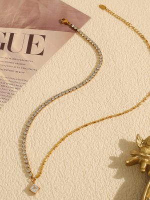 Exquisite Necklace Temperament Gang Drill Design High-Grade Jewelry High Cold Plaid