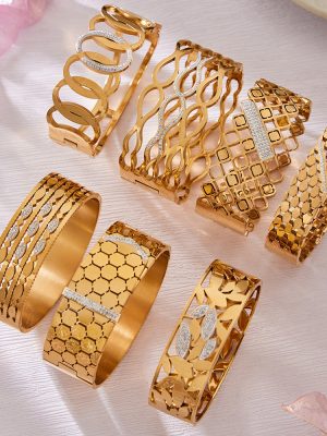 Czech Diamond Wheat Hollow Geometry Bracelet Multi-Style Exaggerated Heavy Industry Stainless Steel Jewelry