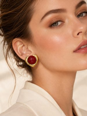 Inlaid Imitation Pearl Love Heart Earrings Stainless Steel 18K Gold Plating Advanced Ornament Female
