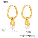 color: F1183-Gold Shell Pearl Style Earrings