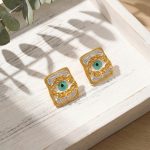 Exaggerated and Personalized Texture Square Stud Earrings Inlaid Zircon Devil's Eye Drop Oil Stainless Steel Earrings