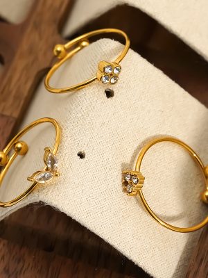Stainless Steel Plated 18K Gold Inlaid Open-End Zircon Ring Women's Advanced Adjustable Bracelet