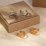 Stainless Steel Hemp Pattern Combination of Three Line Earrings Plated 18K Women's Advanced Ear Rings