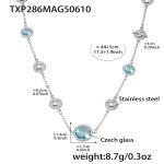 color: TXP286-Steel Color Blue Glass Stone Necklace 44+5cm