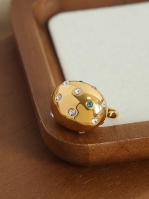 New Personalized Simple and Light Luxury Stainless Steel Gold-Plated Inlaid Colorful Crystals Open Ring Ornament Women