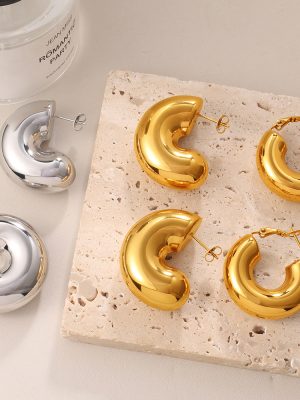 New Light Luxury Advanced Glossy Metal C- Shaped Earrings Simple Geometric Earrings