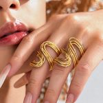 Multi-Circle Winding Exaggerated Stainless Steel Plated 18K Gold Ring Irregular Lines