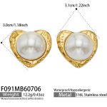 color: F091-White Imitation Pearl Gold Heart Earrings