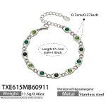 color: TXE615-Green Zircon Steel Color Bracelet -17+5cm