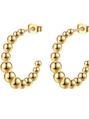 INS Stainless Steel Ball Earrings Women's Gold C- Shaped Welding Ornament