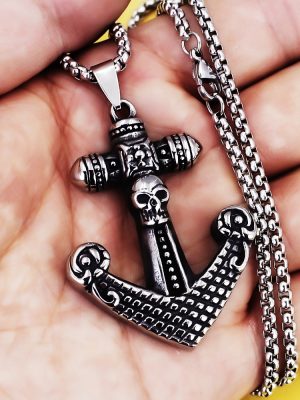 Stainless Steel Vintage Boat Anchor Pendant Viking like Sailing Cross Necklace
