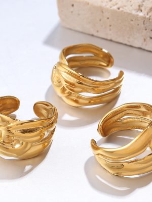 French Simplicity Exaggerated Gold Arch Top Irregular Ring 18K Real Gold Stainless Steel Light Luxury Personality