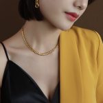 color: P1060-Gold Textured Necklace 40+5cm