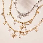 Inlaid Zircon Eight Awn Star Pendant Plastic Beads Tassel Stitching Clavicle Chain Plated 18K Real Gold Exquisite Jewelry