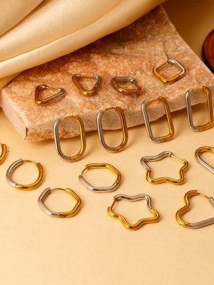 Two-Color Stainless Steel Earrings Women's Simple Geometric Buckle All-Match 18K Earrings
