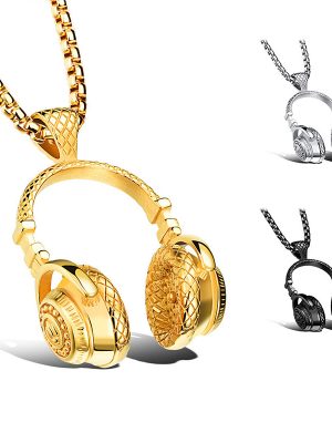 Rock Grid Pendant Stainless Steel Earphone Headset Men's Necklace