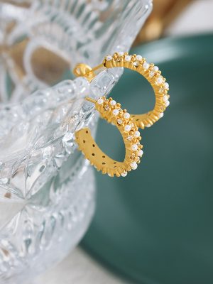 Design Non-Fading Stainless Steel 18K Gold Plating Retro Graceful Earrings Diamond Imitation Pearl Earrings Jewelry