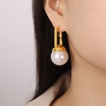 color: F1142-White Colorful Bead Gold Earrings