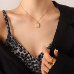 color: P258-Gold White Cat's Eye Stone Necklace -40+5cm