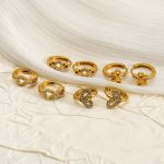Micro Inlay Rhinestones Heart Bow Earrings Female Geometric Shape Stainless Steel 18K Gold Ear Clip