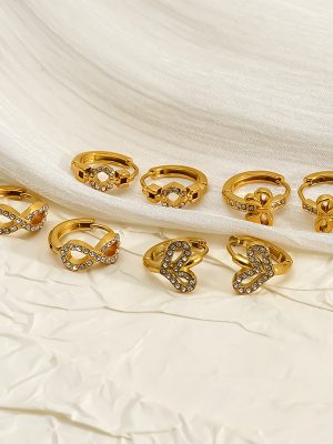 Micro Inlay Rhinestones Heart Bow Earrings Female Geometric Shape Stainless Steel 18K Gold Ear Clip
