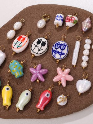 Fresh Pendant Ocean Series Small Fish Starfish-Shaped Ceramic Stainless Steel Plated 18K Gold Necklace