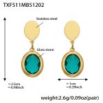 color: TXF511-Light Green Color Faceted Stone Gold Earrings