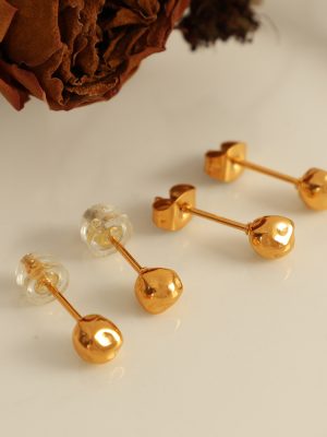 New Simple Design Earrings Premium Bean-Shaped Stud Earrings Vintage round Ball Exquisite Jewelry
