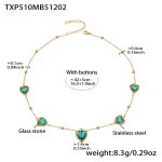 color: TXP510-Light Green Faceted Stone Gold Necklace 42+5cm