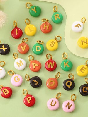 Dopamine Contrast Color 26 Letters Beanie Pendant Stainless Steel DIY Bracelet Necklace Accessories