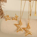 New Jewelry Set Fresh Earrings Necklace Pentagram Heart White Pearl Design Advanced Ear Studs Exquisite Simple