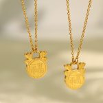 New Year Gift Lucky Pendant Necklace Retro National Trend Design Clavicle Chain Stainless Steel Gold Plated Long Chain