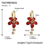 color: F607-4 Red Color Resin Flower Tassel Earrings