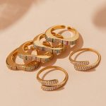 Super Shiny Full Zirconium Stainless Steel Opening Ring Set Plated 18K Real Gold Light Luxury Little Finger Ring Non-Fading
