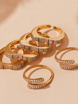 Super Shiny Full Zirconium Stainless Steel Opening Ring Set Plated 18K Real Gold Light Luxury Little Finger Ring Non-Fading