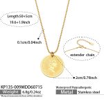color: KP135-009-Round Portrait Pendant Gold Necklace -50+5cm