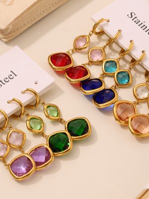 Translucent Czech Glass Earrings Stainless Steel 18K Gold Luxurious Style Party Jewelry Earrings Eardrops